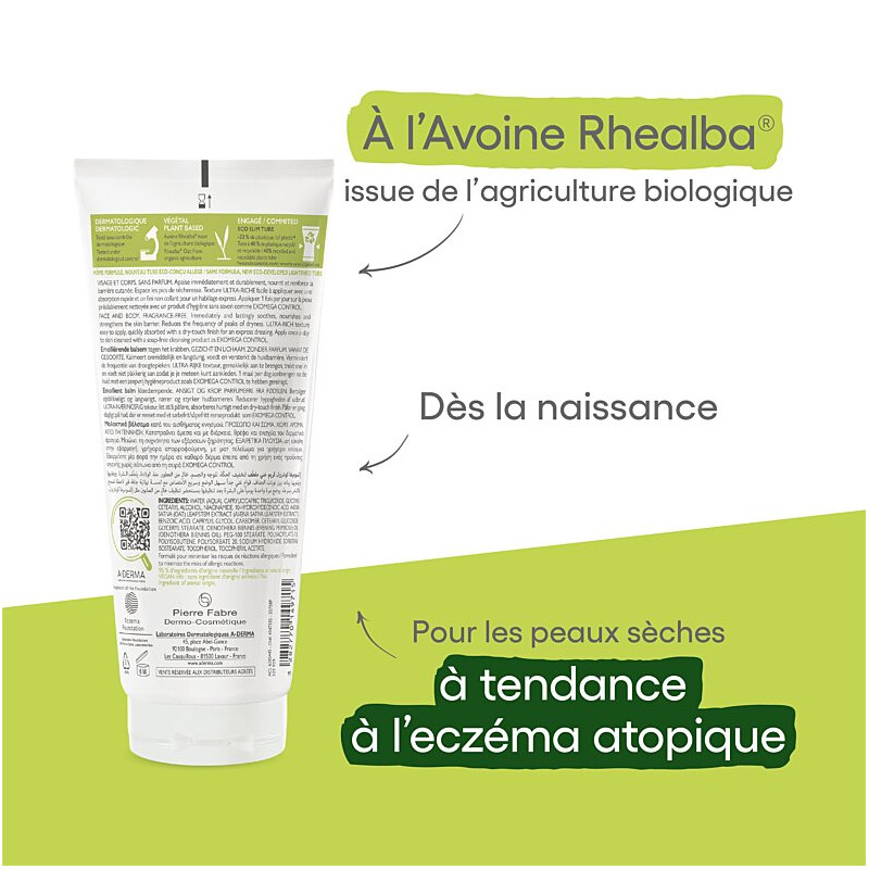 Aderma exomega control crème émolliente anti-grattage 200ml