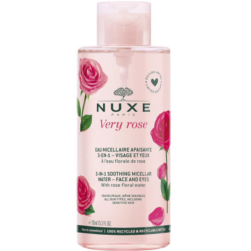 Nuxe very rose eau micellaire apaisante 3-en-1 visage et yeux 750ml